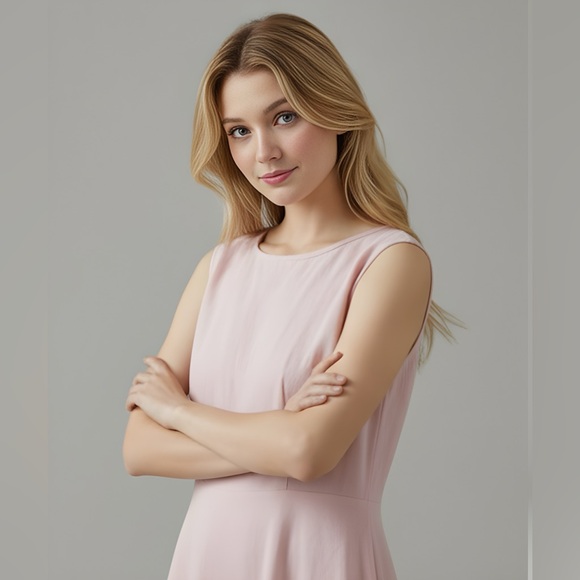 Cotton A- Line Midi Dress Pink - Picture 3 of 8